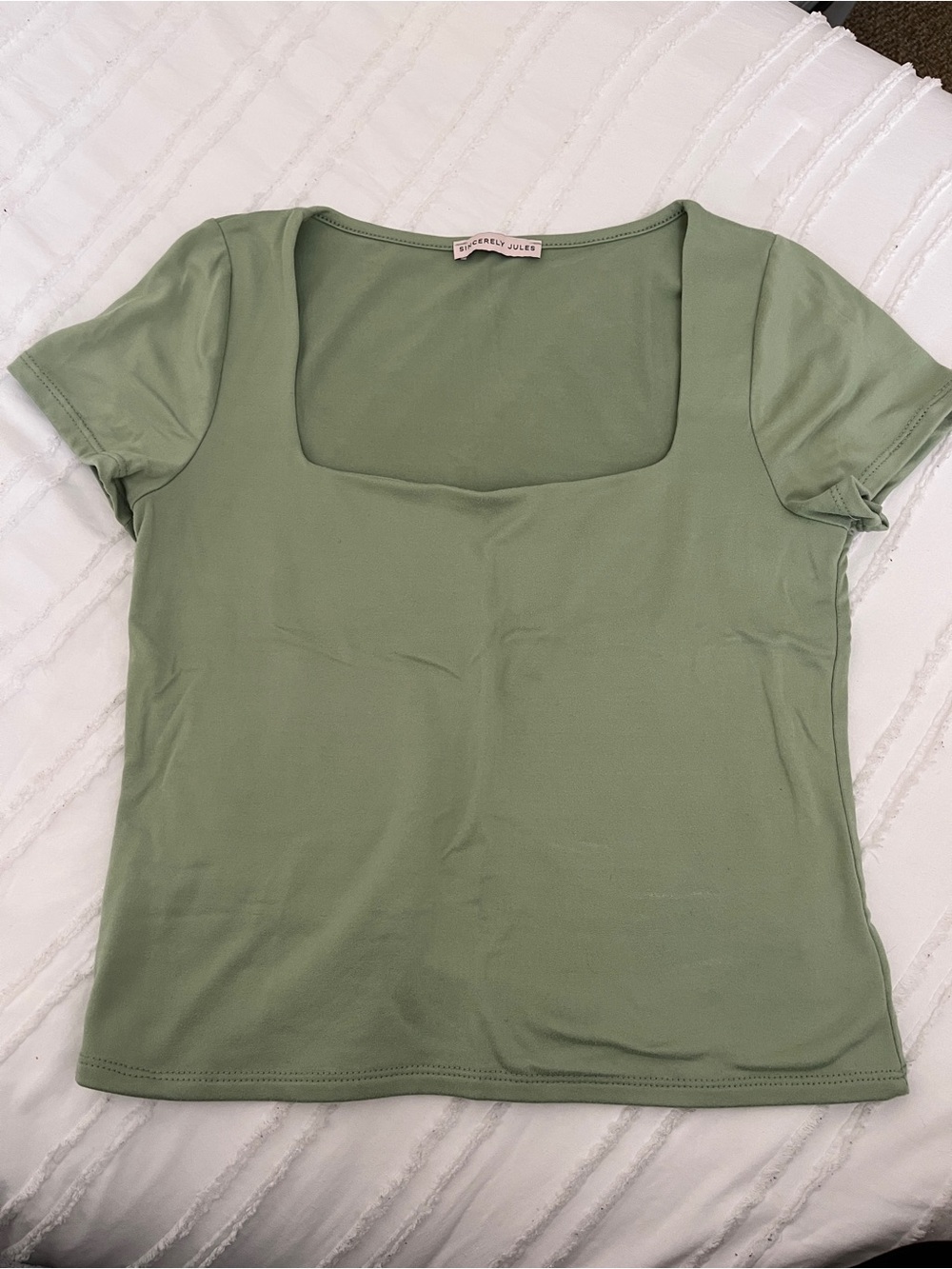 Sincerely Jules Sage Green Square Neck Short Sleeve Top